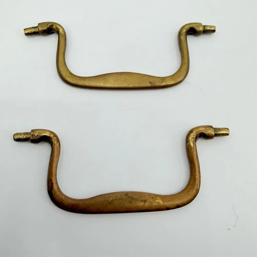 Vtg Solid Brass Bail Drawer Pull Handles Furniture Hardware Lot of 2 Colonial